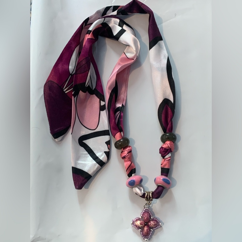 Chic Pink and Purple Scarf Necklace